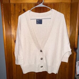 American Eagle Outfitters Cream Speckled Button Front Cardigan‎ Sweater